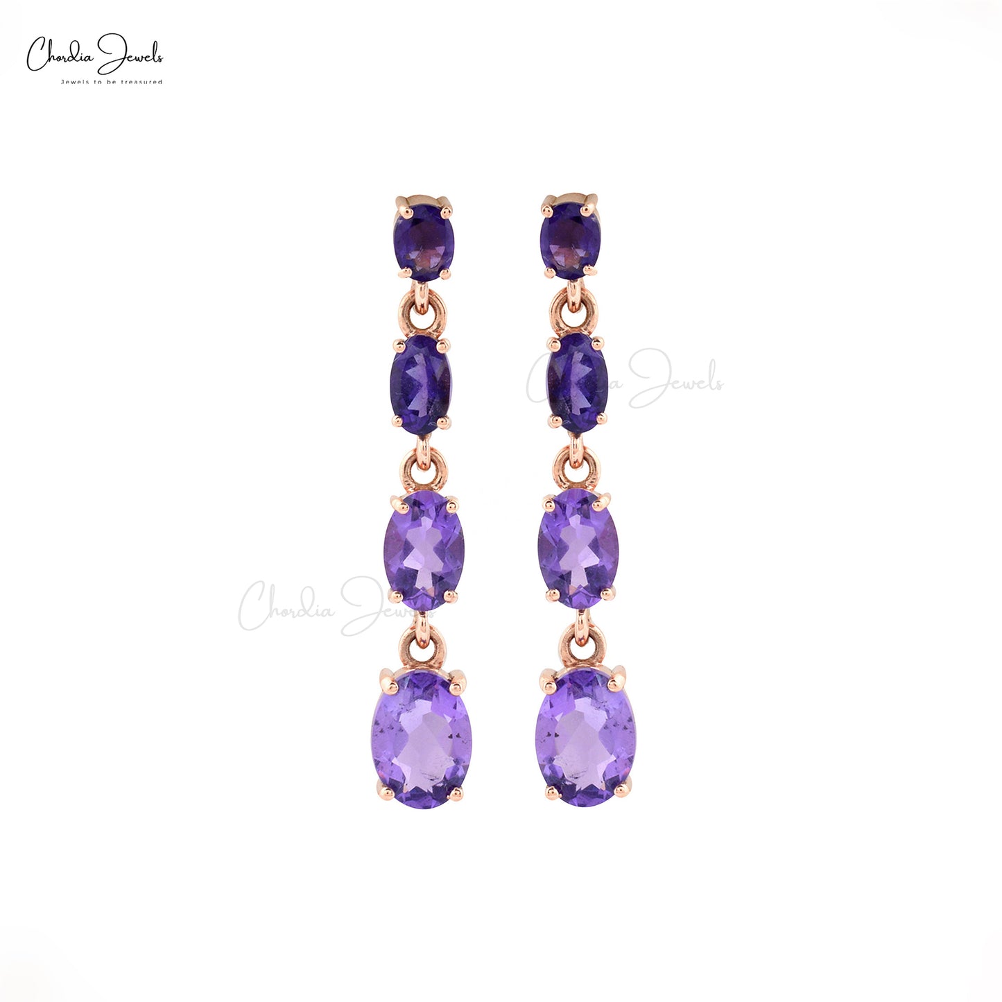 natural amethyst drop earrings 4x3mm oval cut gemstone 14k solid rose gold