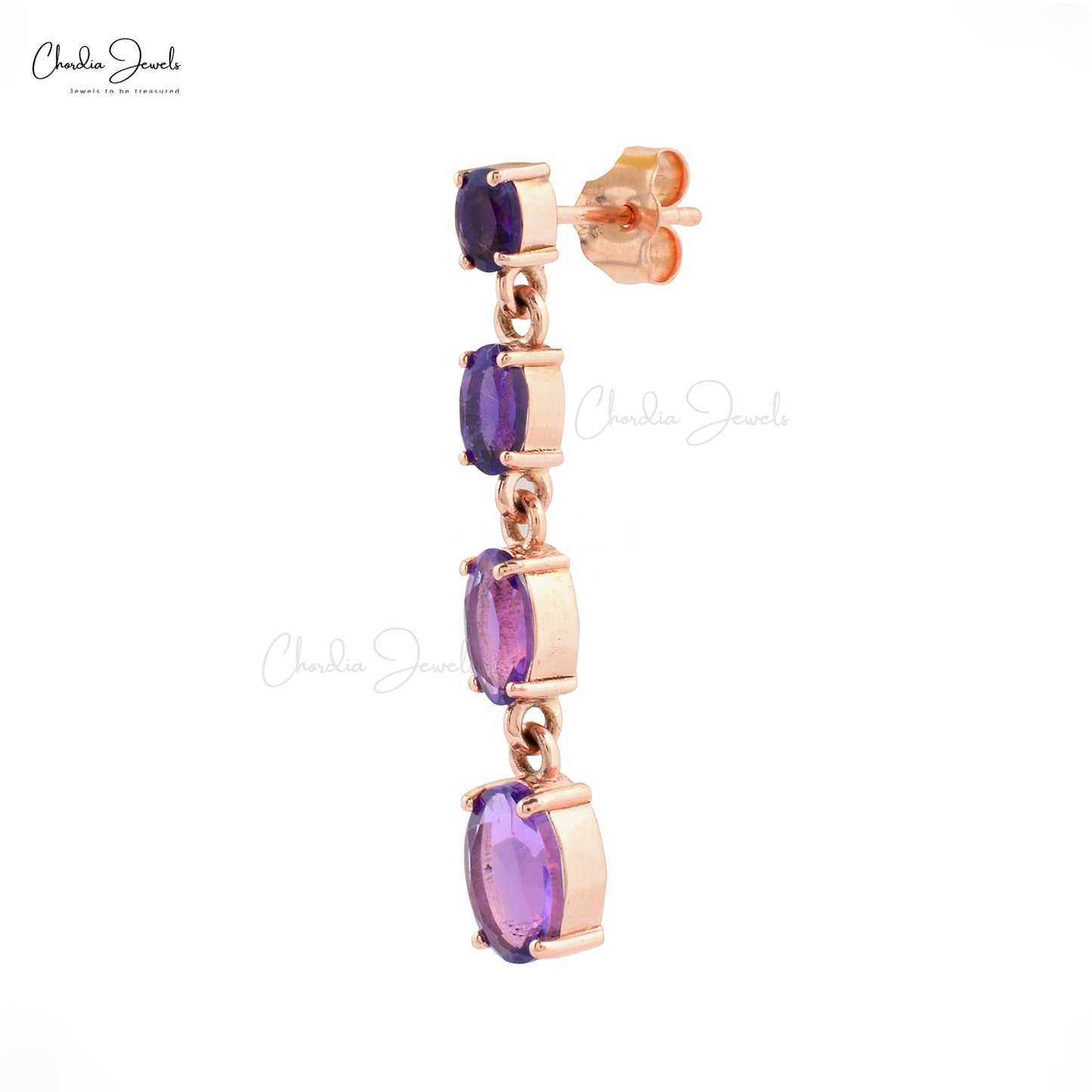 natural amethyst drop earrings 4x3mm oval cut gemstone 14k solid rose gold