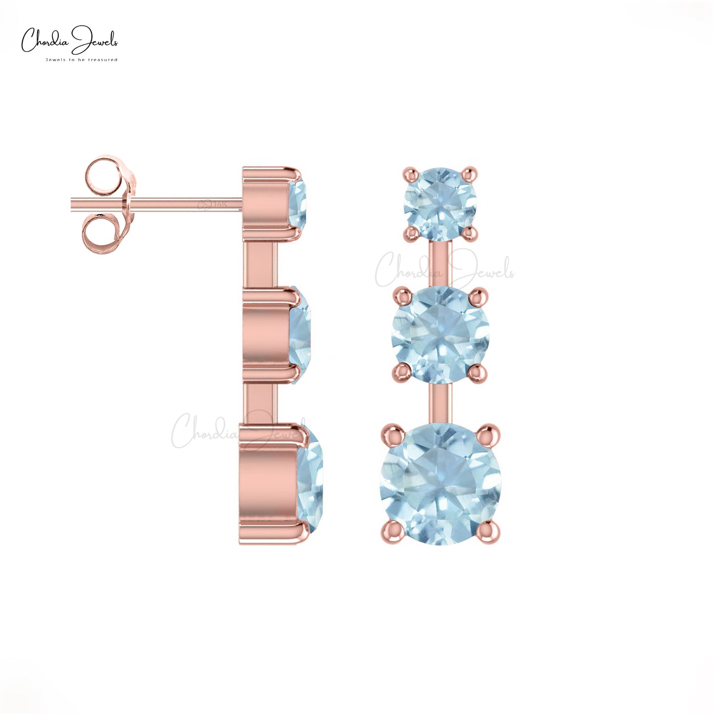 Three Stone Studs Earrings 