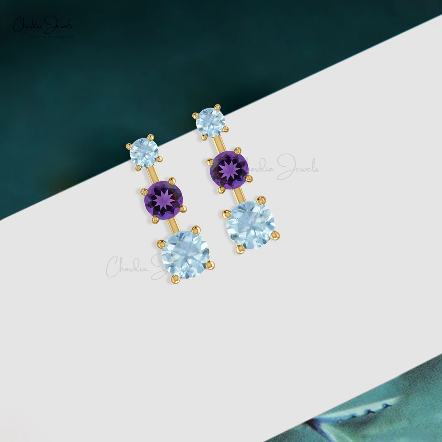 Genuine Amethyst Trinity Studs 4mm Round Cut Natural Gemstone Push Back Earrings 14k Real Gold Aquamarine Grace Jewelry For Surprise Gift