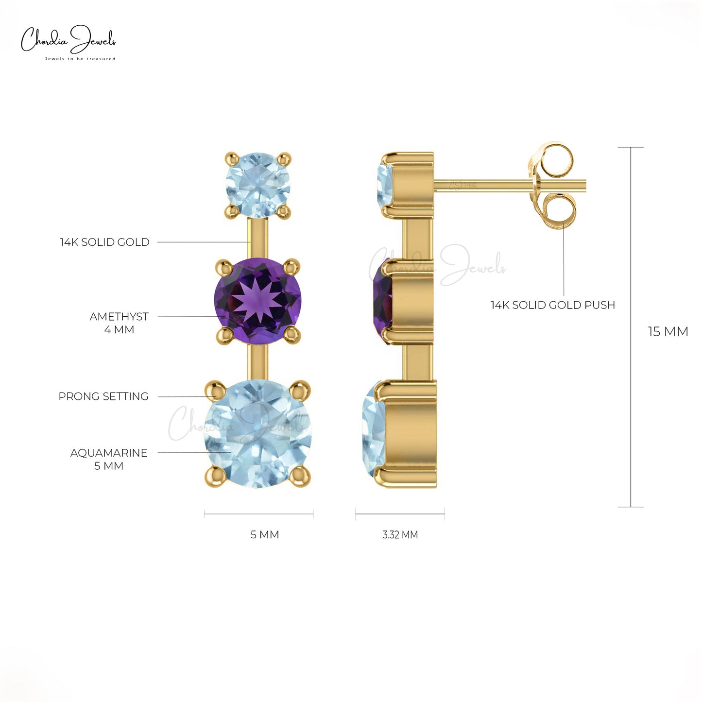 Three Stone Studs Earrings