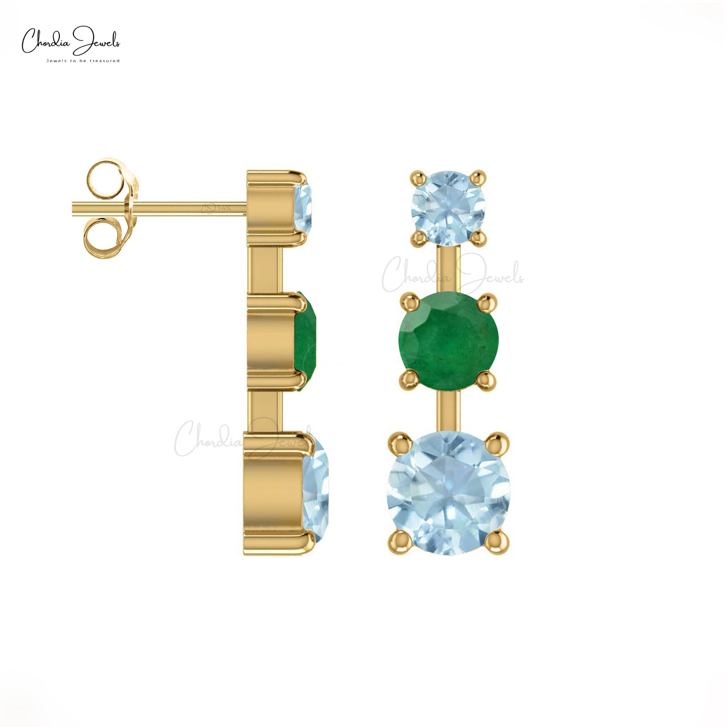Zambian Emerald And Aquamarine Studs Earrings