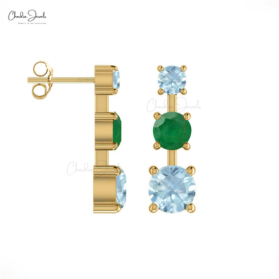 Zambian Emerald And Aquamarine Studs Earrings