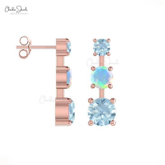 Natural Opal & Aquamarine Gemstone Studs 