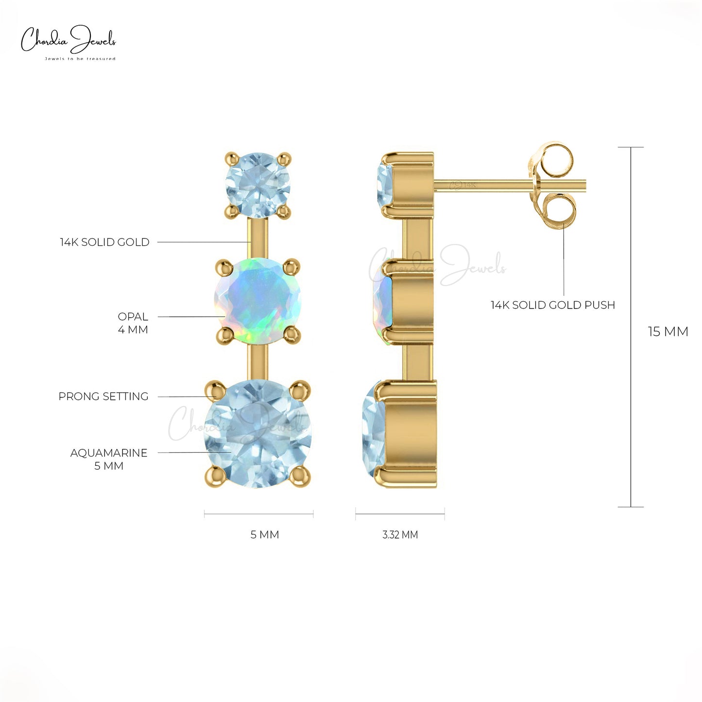 3 Stone Stud Earrings