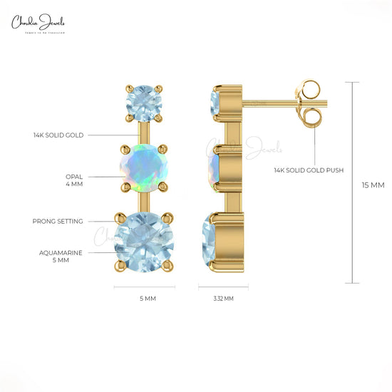 3 Stone Stud Earrings