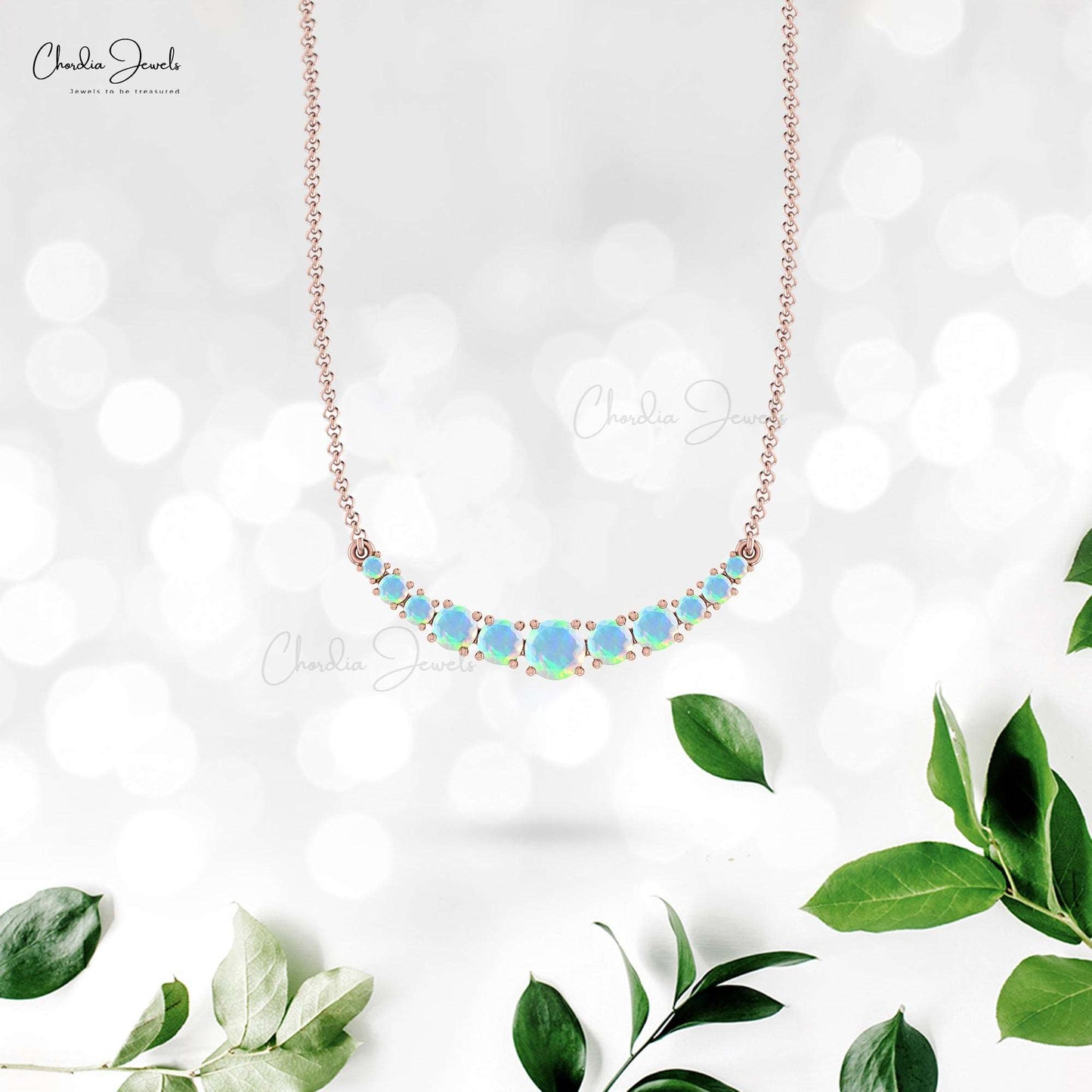Solid 14k Gold Opal Gemstone Statement Necklace For Mother