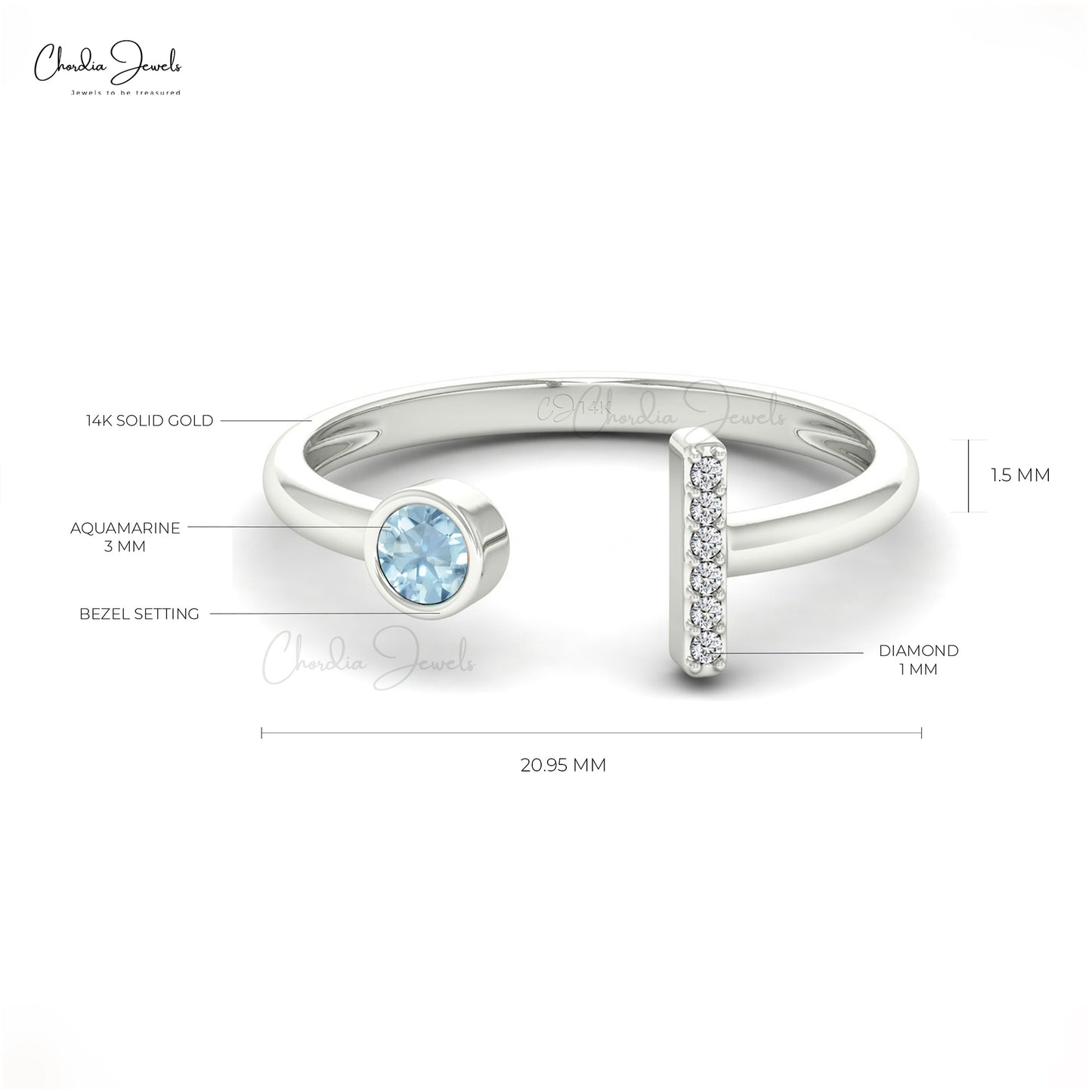 Natural Aquamarine Diamond Ring 14k Solid Gold Split Shank Ring 3mm Round Cut Gemstone Ring For Engagement