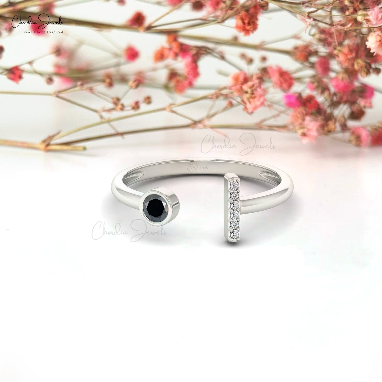 Elegant Black Diamond Ring 3mm Brilliant Round Cut Gemstone Ring Genuine 14k Solid Gold Diamond Ring Wedding Anniversary Ring