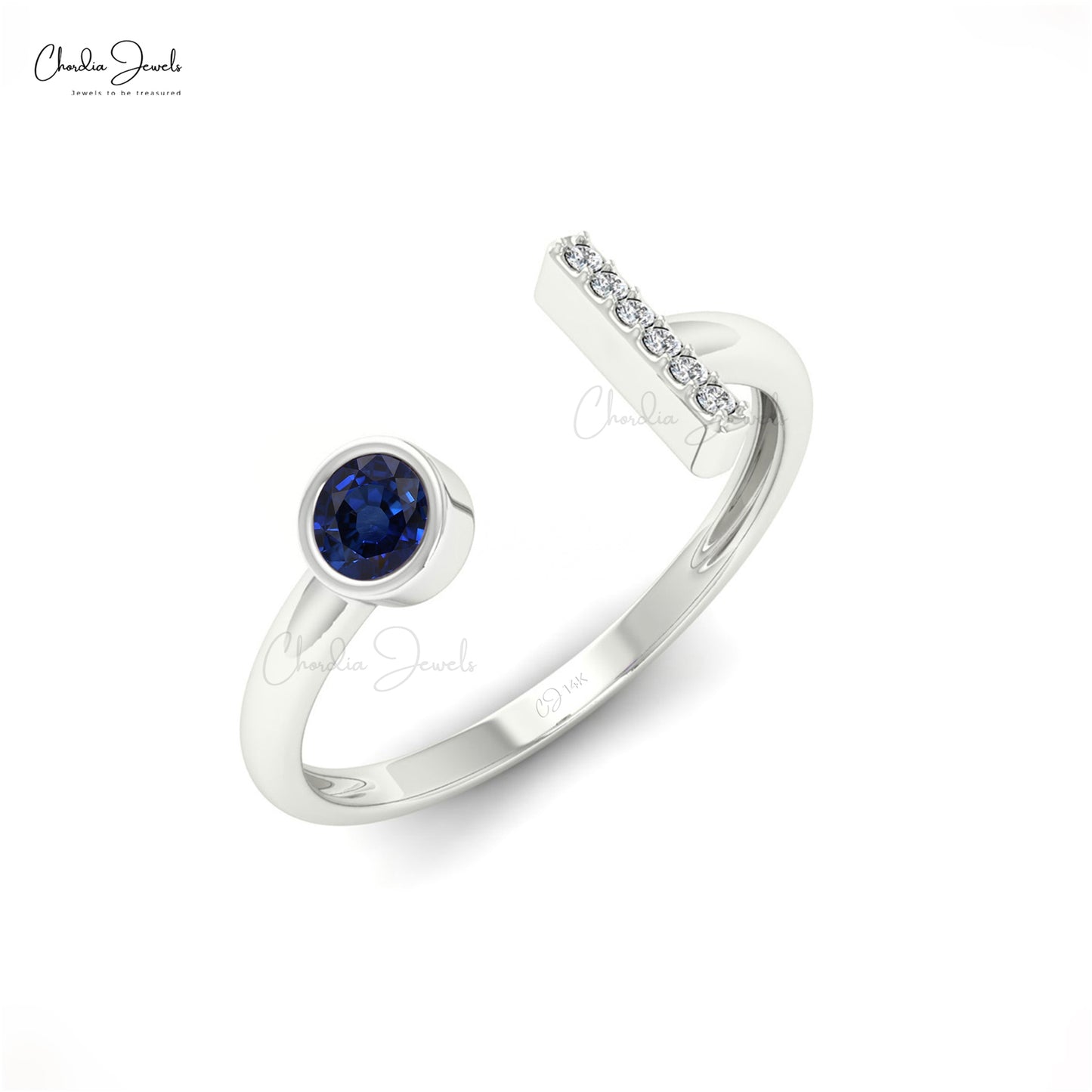 Genuine Blue Sapphire Ring 14k Real Gold Certified Diamond Engagement Ring 3mm Round Cut Gemstone Ring For Gift