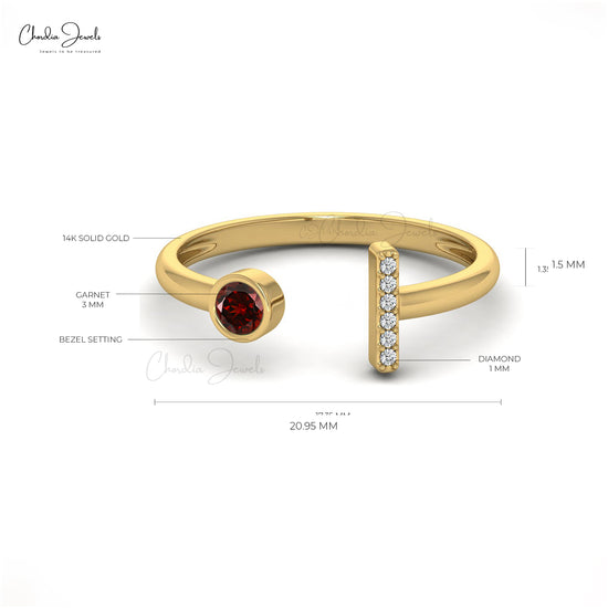 January Birthstone Natural Garnet Engagement Ring 14k Solid Gold Diamond Ring 3mm Round Cut Gemstone Ring For Women's