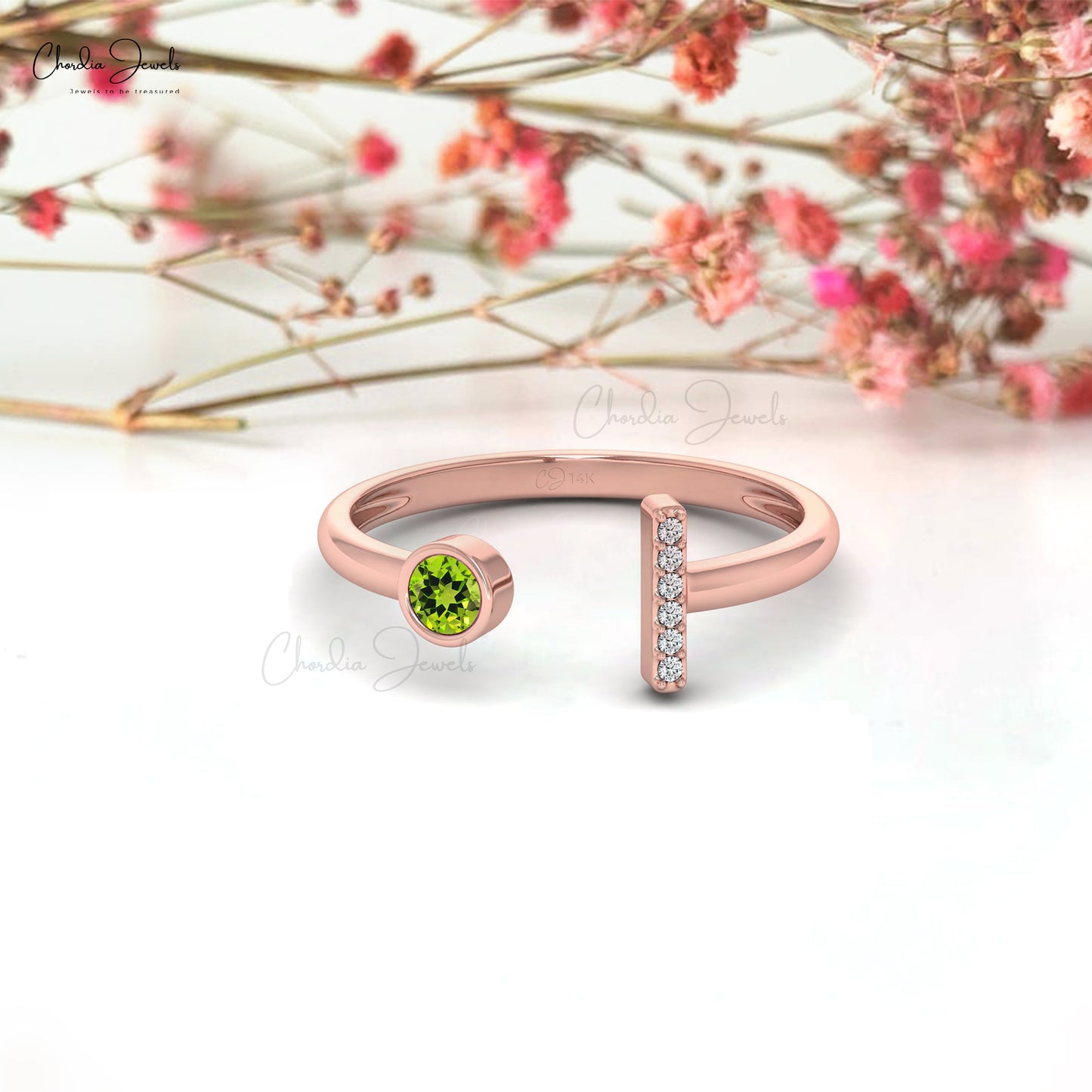 Genuine Peridot 3mm Round Cut Gemstone Proposal Ring 14k Solid Gold Diamond Vintage Ring For August Birthstone Fine Jewelry