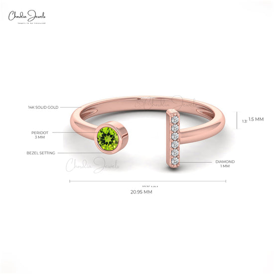 Genuine Peridot 3mm Round Cut Gemstone Proposal Ring 14k Solid Gold Diamond Vintage Ring For August Birthstone Fine Jewelry