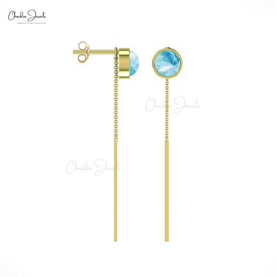 Genuine Luster Aquamarine Dainty Earrings in 14k Solid Gold March Birthstone Threader Earring