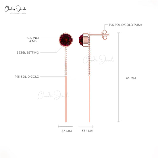 Load image into Gallery viewer, Genuine Round Garnet 0.70Ct Threader Earrings 14k Solid Gold Hallmark Jewelry For Her
