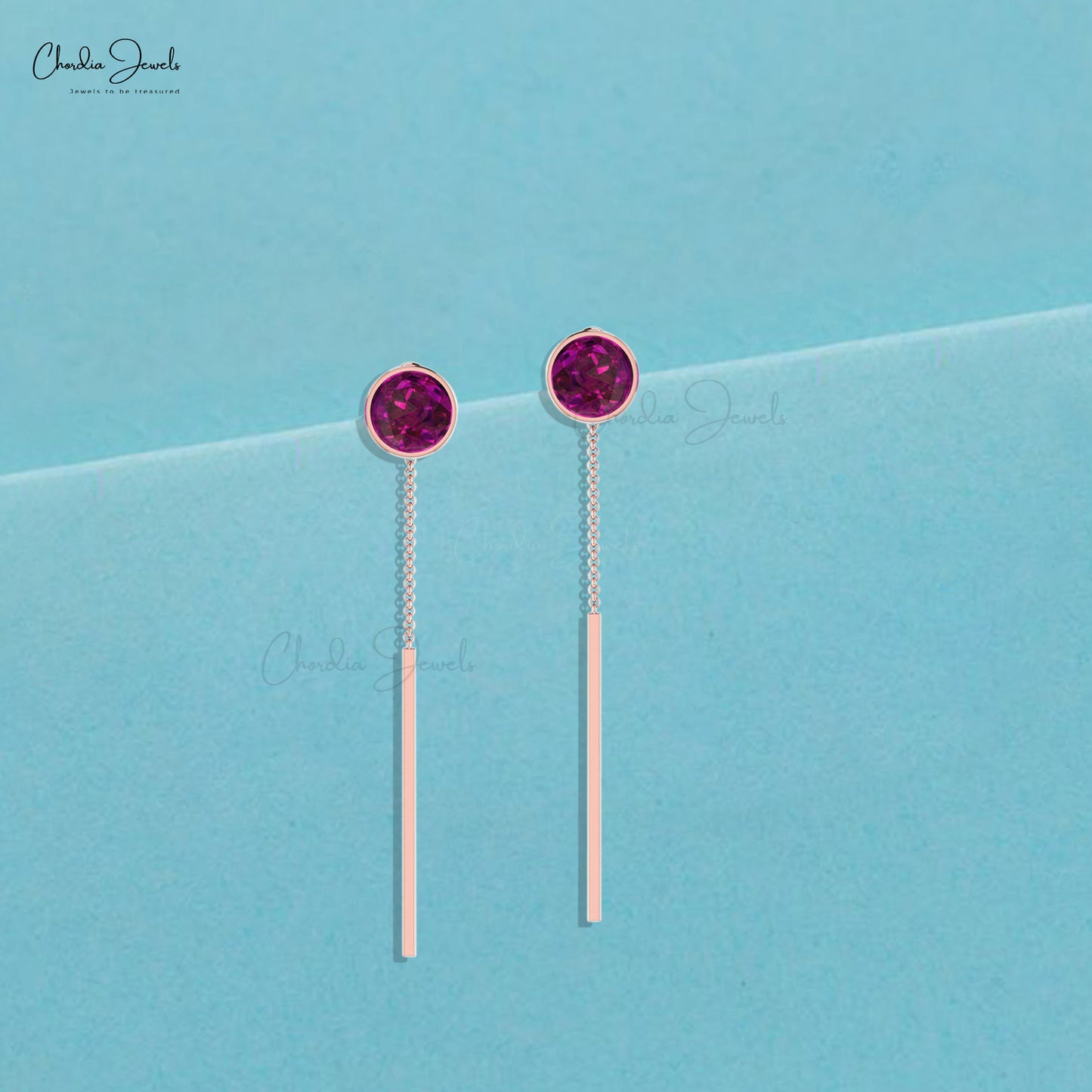 Rhodolite garnet minimalist earrings
