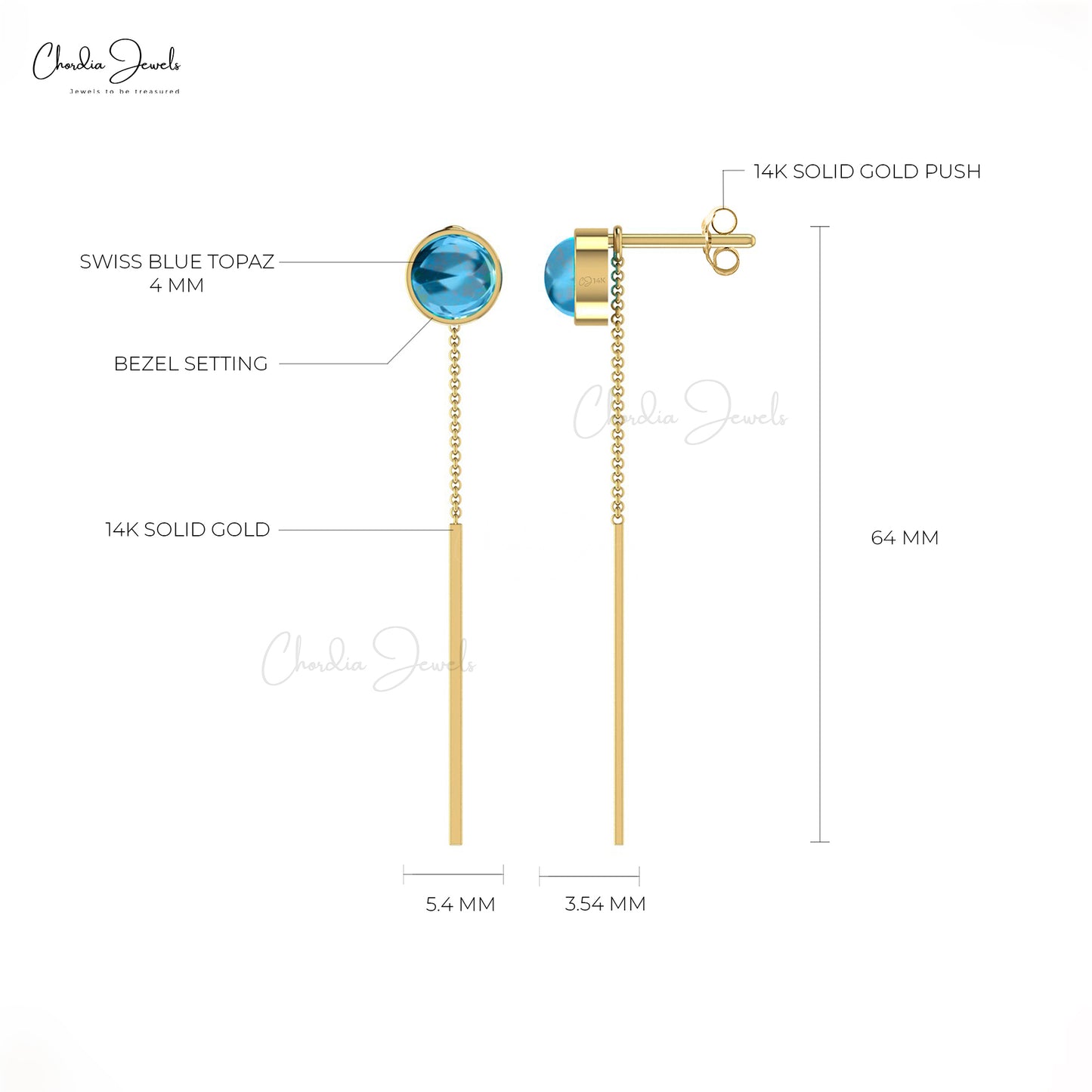 Threader earrings 4mm