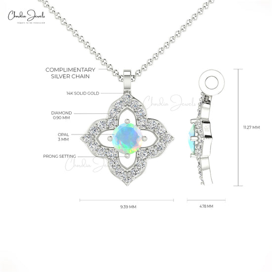 Load image into Gallery viewer, Genuine White Diamond &amp;amp; Opal 0.17CT Round Cut Floral Pendant in 14k Solid Gold Women Jewelry
