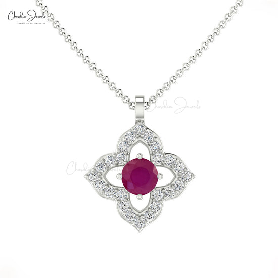 Round Emerald with Diamond Pendant Necklace in 14K Gold