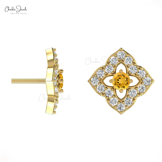 Natural Citrine And Diamond Push Back Earrings