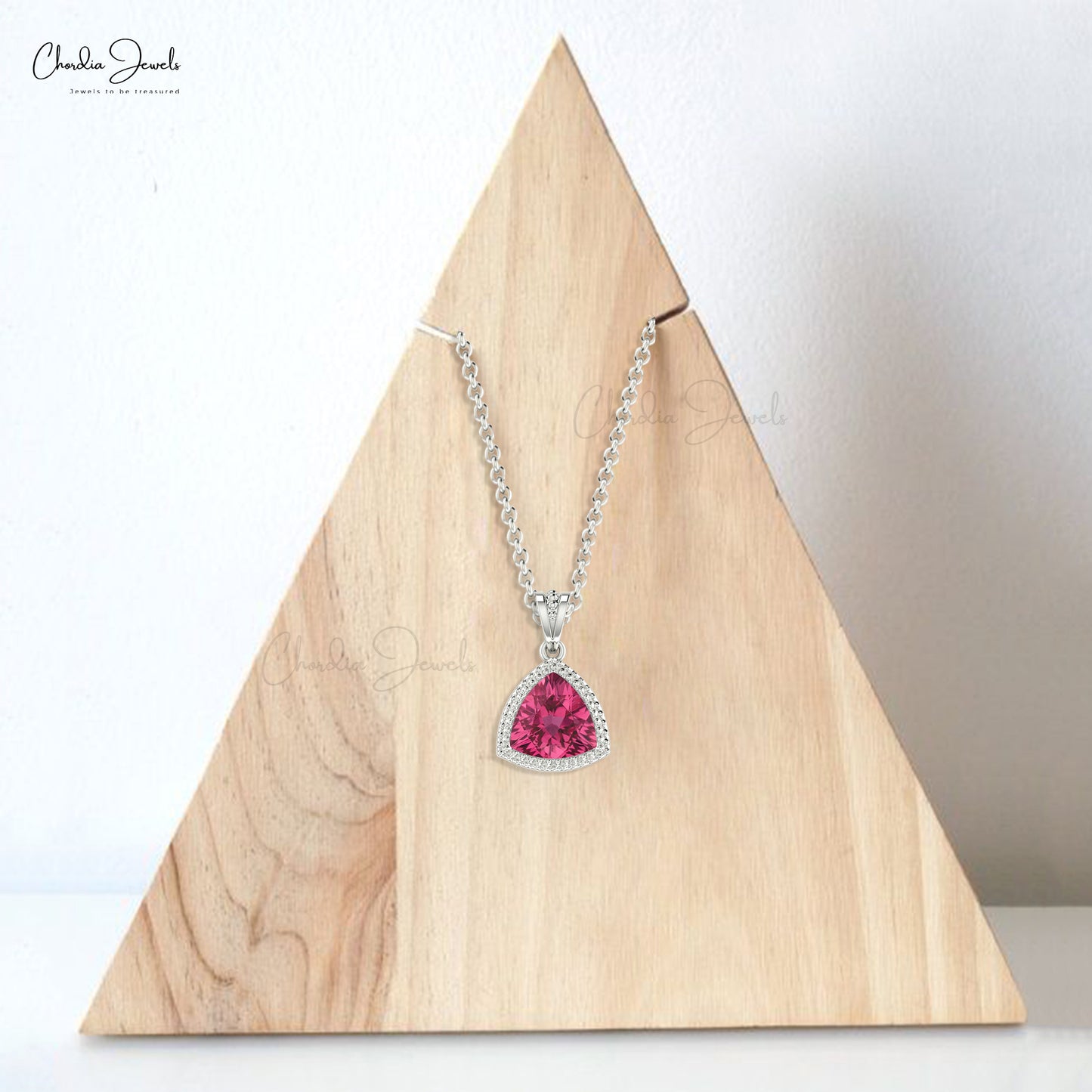 Pink Tourmaline Trillion Diamond Necklace Antique Dainty Lab 