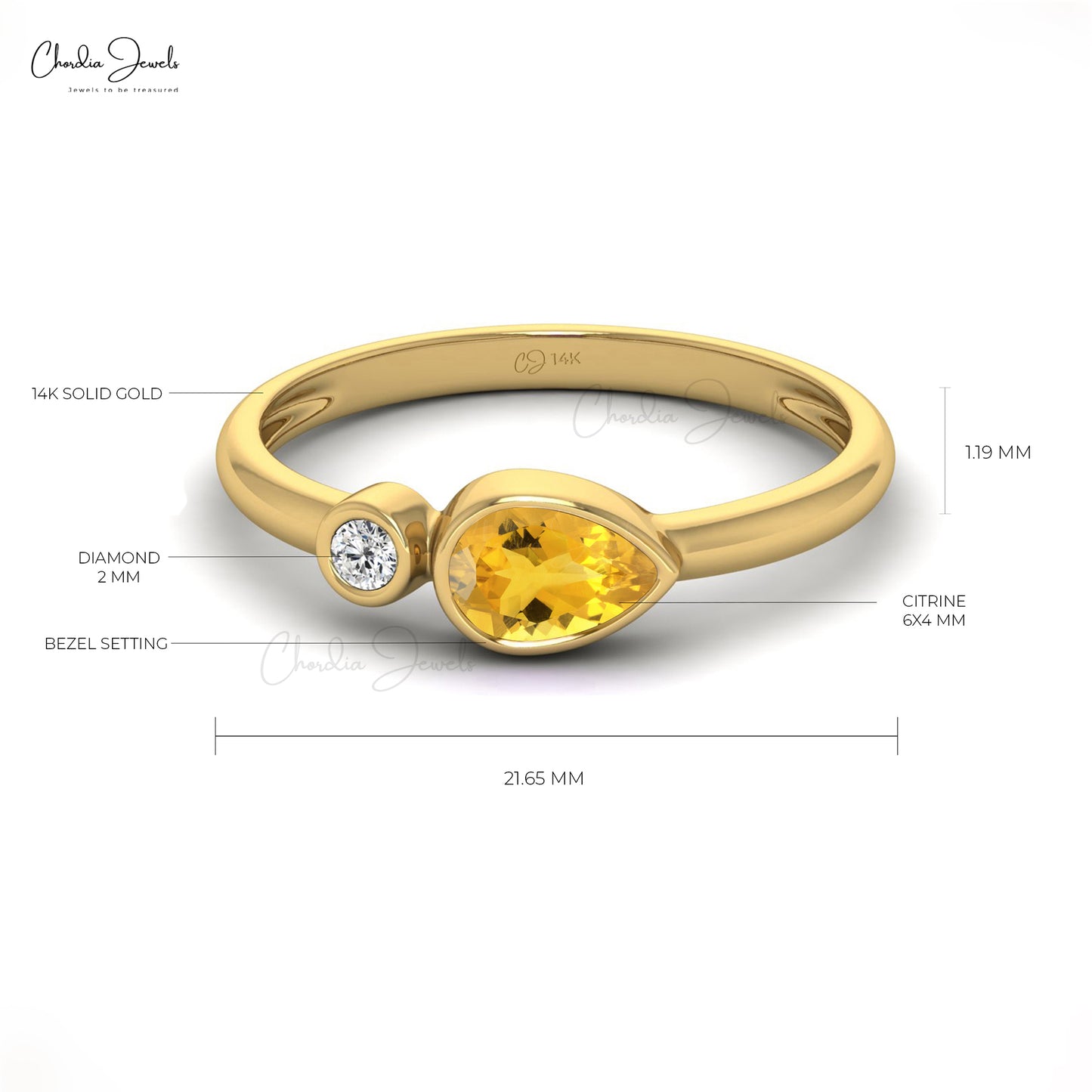 Natural Citrine 6x4mm Pear Cut Gemstone Wedding Ring 14k Real Gold Promise Ring Hallmarked Fine Jewelry For Women's