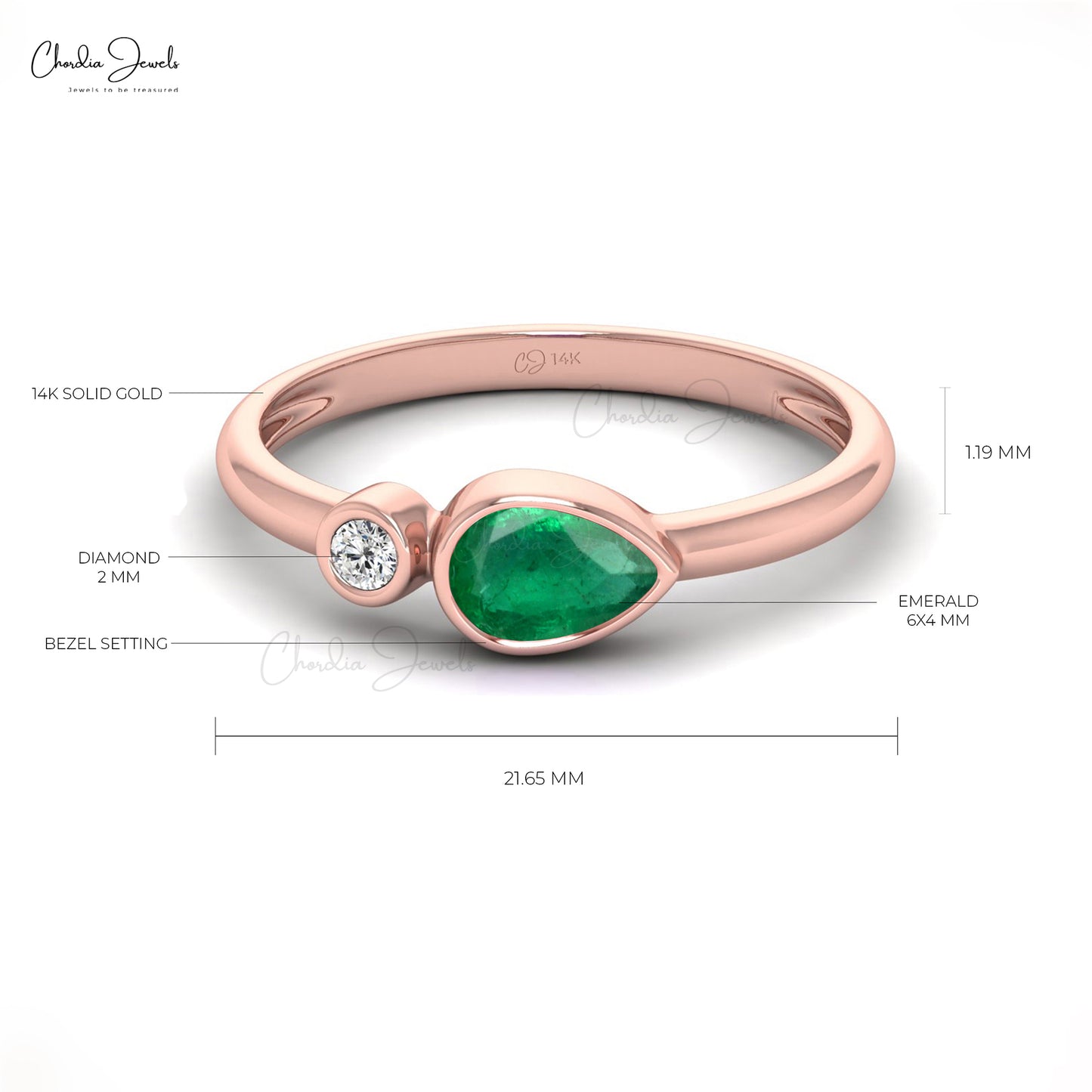 Load image into Gallery viewer, Genuine Emerald 6X4mm Pear Cut Gemstone Ring 14k Solid Gold White Diamond Dainty Ring For Her
