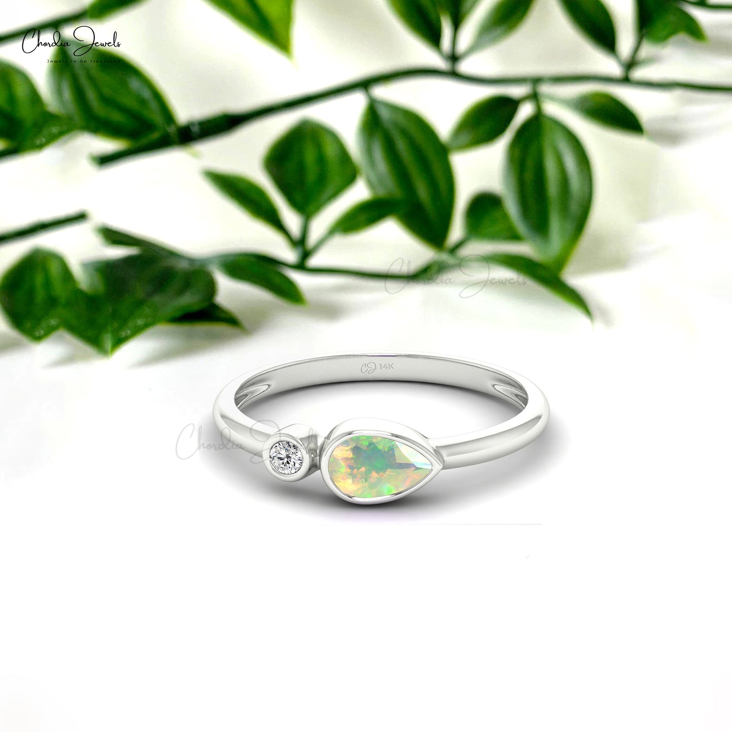 Genuine Ethiopian Opal Dainty Diamond Ring 14k Real Gold 6x4mm Pear Cut Gemstone Minimalist Ring For Birthday Gift