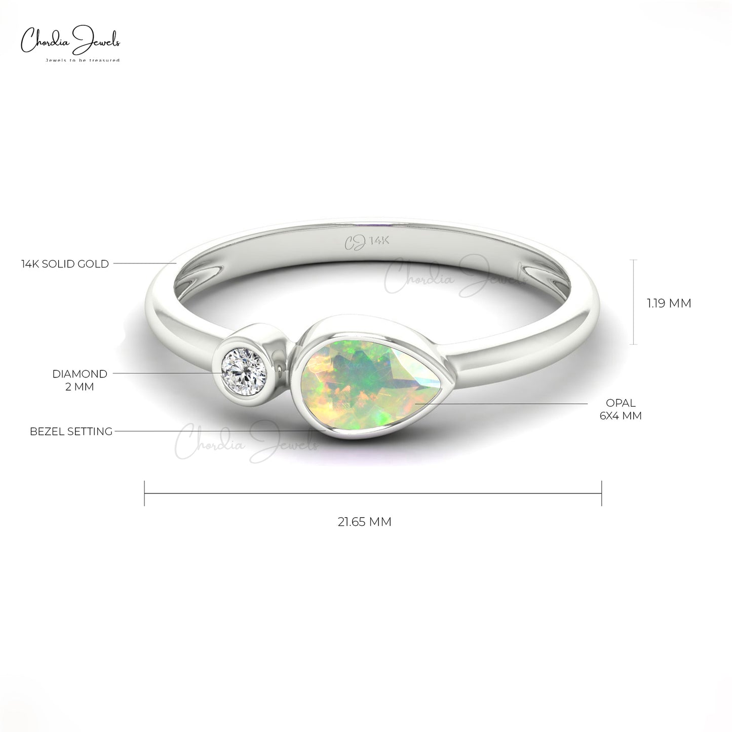 Genuine Ethiopian Opal Dainty Diamond Ring 14k Real Gold 6x4mm Pear Cut Gemstone Minimalist Ring For Birthday Gift