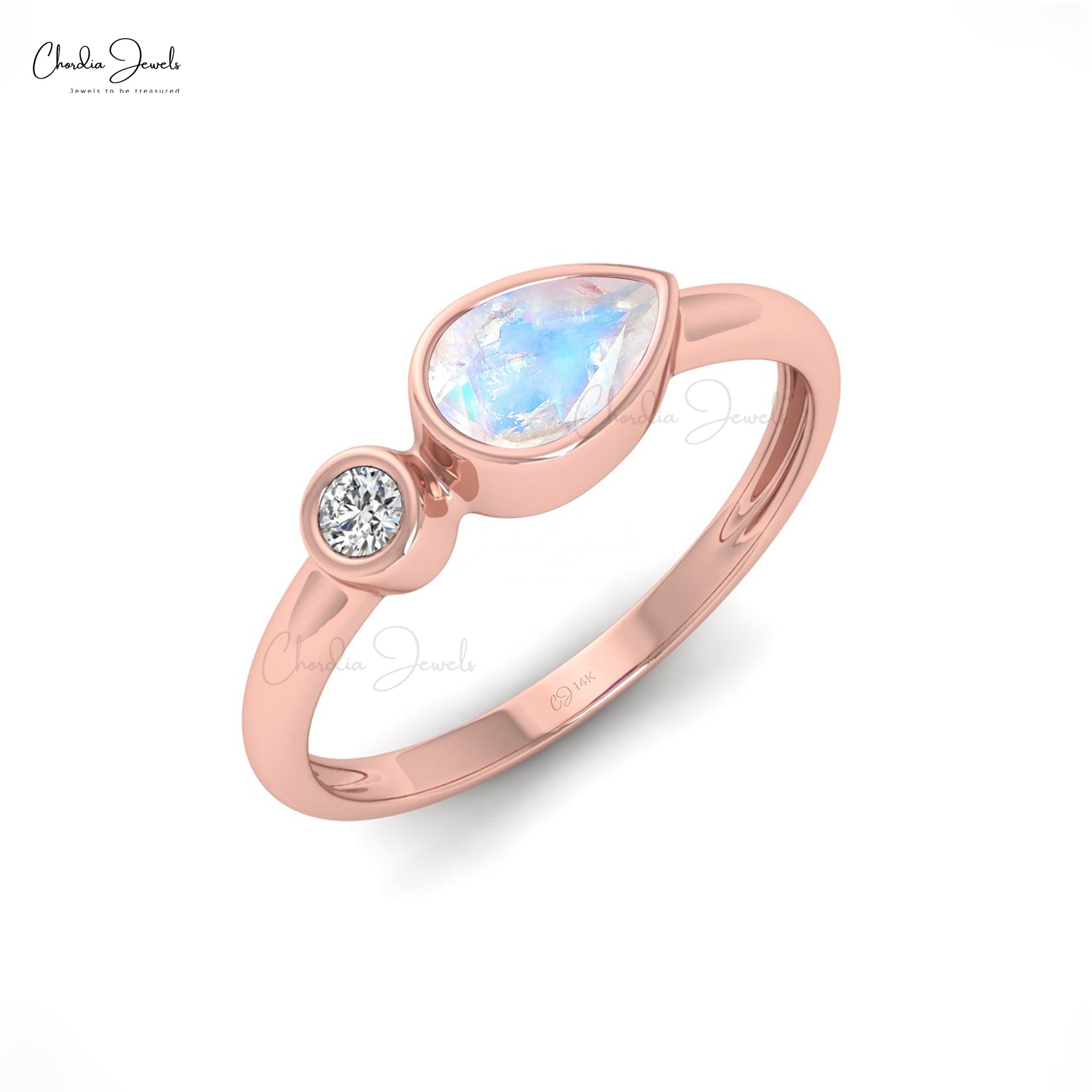 Buy Rainbow Moonstone Diamond Ring in 14k Solid Gold Chordia Jewels