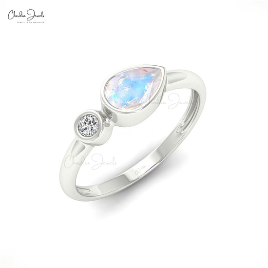 Moonstone Engagement Ring With V Shaped Wedding band Set - Coolring Jewelry