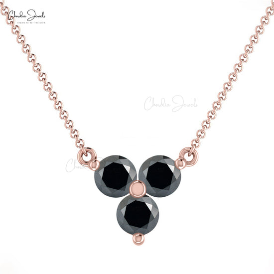 Prong Set Black Diamond Trilogy Necklace 14k Real Gold April Birthstone Cluster Necklace