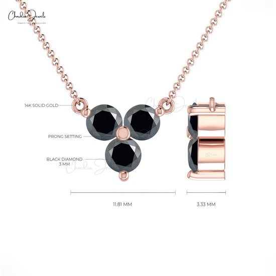 Prong Set Black Diamond Trilogy Necklace 14k Real Gold April Birthstone Cluster Necklace
