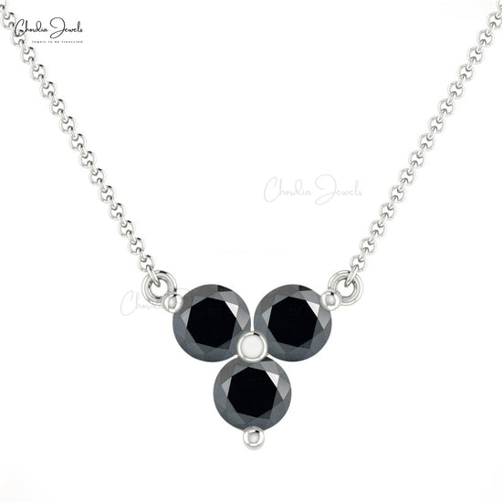 Prong Set Black Diamond Trilogy Necklace 14k Real Gold April Birthstone Cluster Necklace