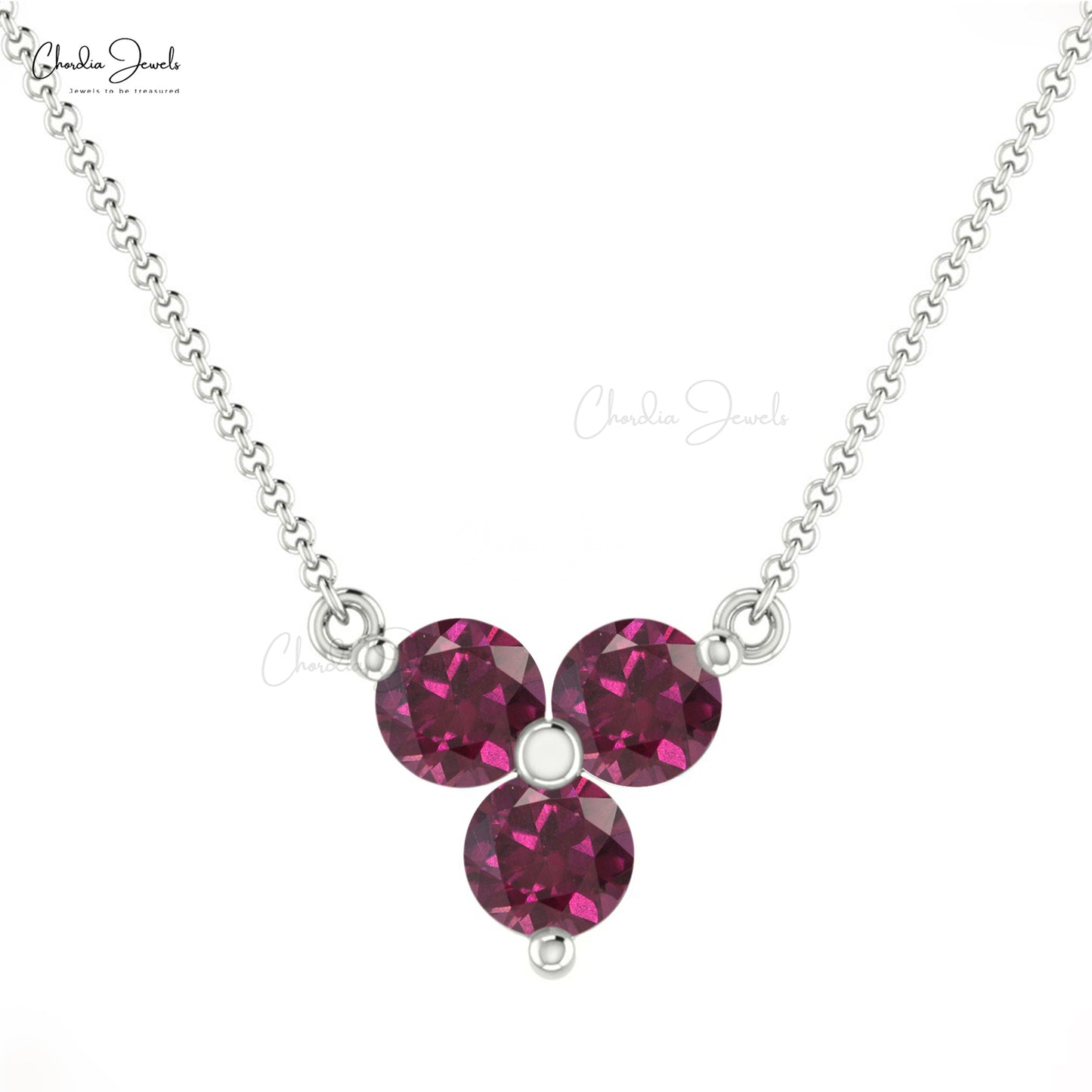 Three-Stone Genuine Rhodolite Garnet 14k Gold Necklace