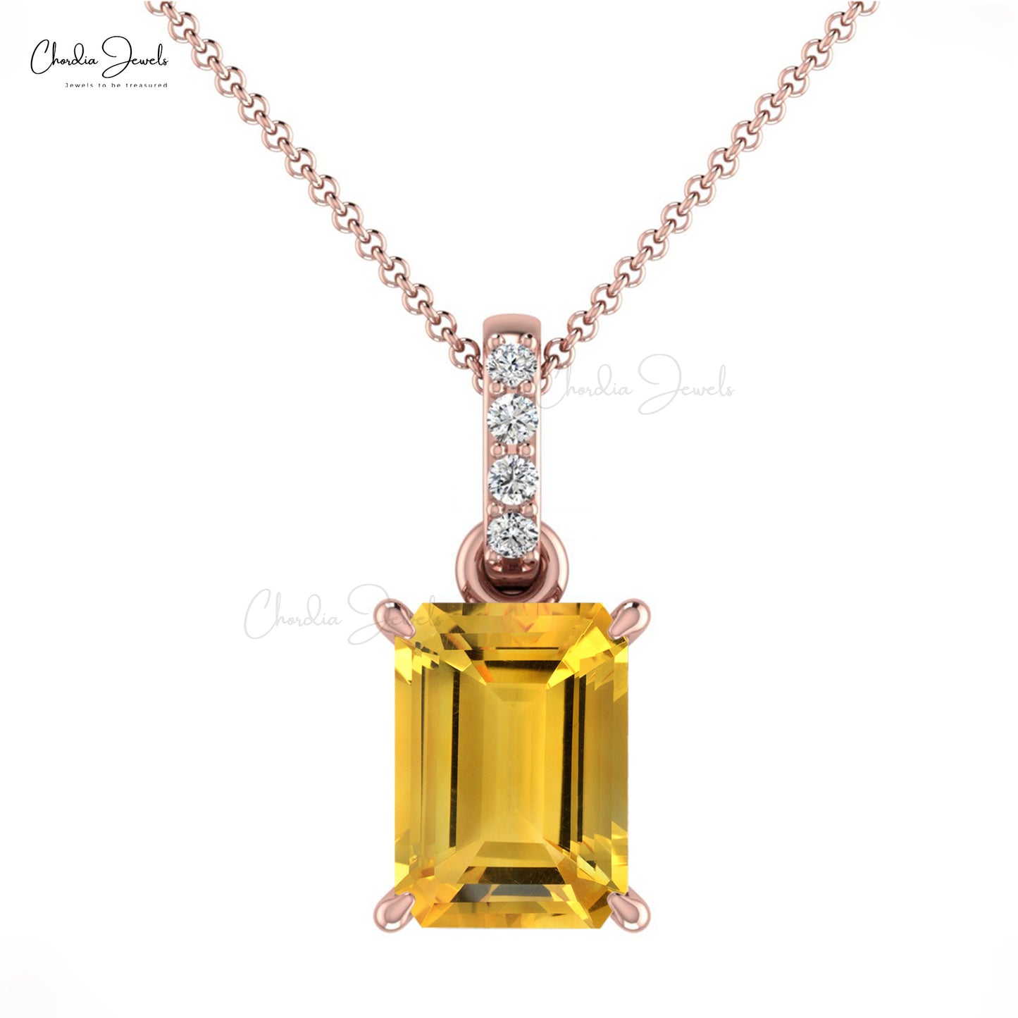 14k Solid Gold Diamond Dangling Pendant Natural Citrine Handmade Pendant 0.80 Cts Emerald Cut Gemstone Pendant For Her