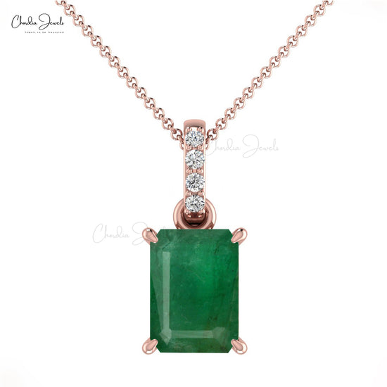 Stunning Dangling Pendant In 14k Real Gold Authentic Emerald & Diamond Studded Pendant