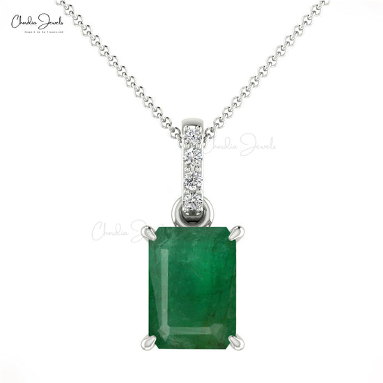 Stunning Dangling Pendant In 14k Real Gold Authentic Emerald & Diamond Studded Pendant