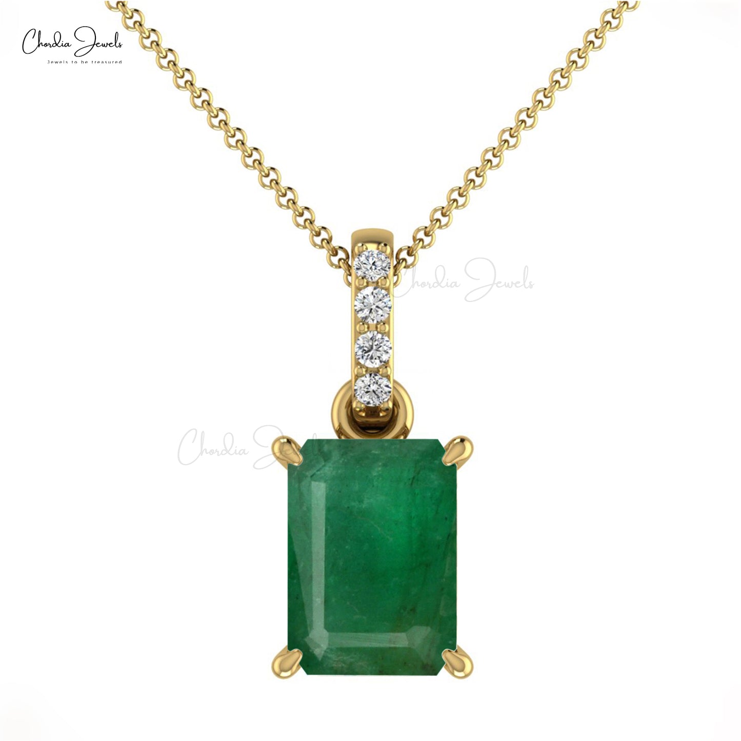 Natural Emerald Dangling Pendant In 14k Gold Diamond
