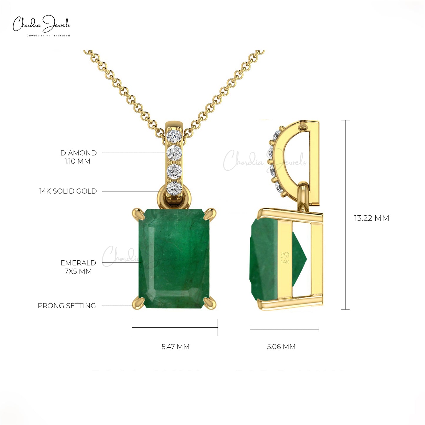 Stunning Dangling Pendant In 14k Real Gold Authentic Emerald & Diamond Studded Pendant