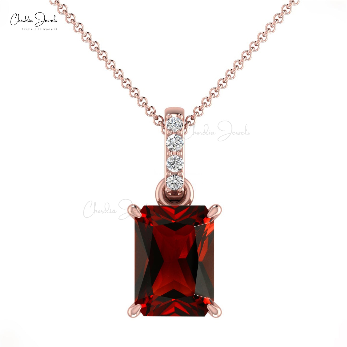 Natural Emerald Cut Garnet Pendant in 14k Solid Gold