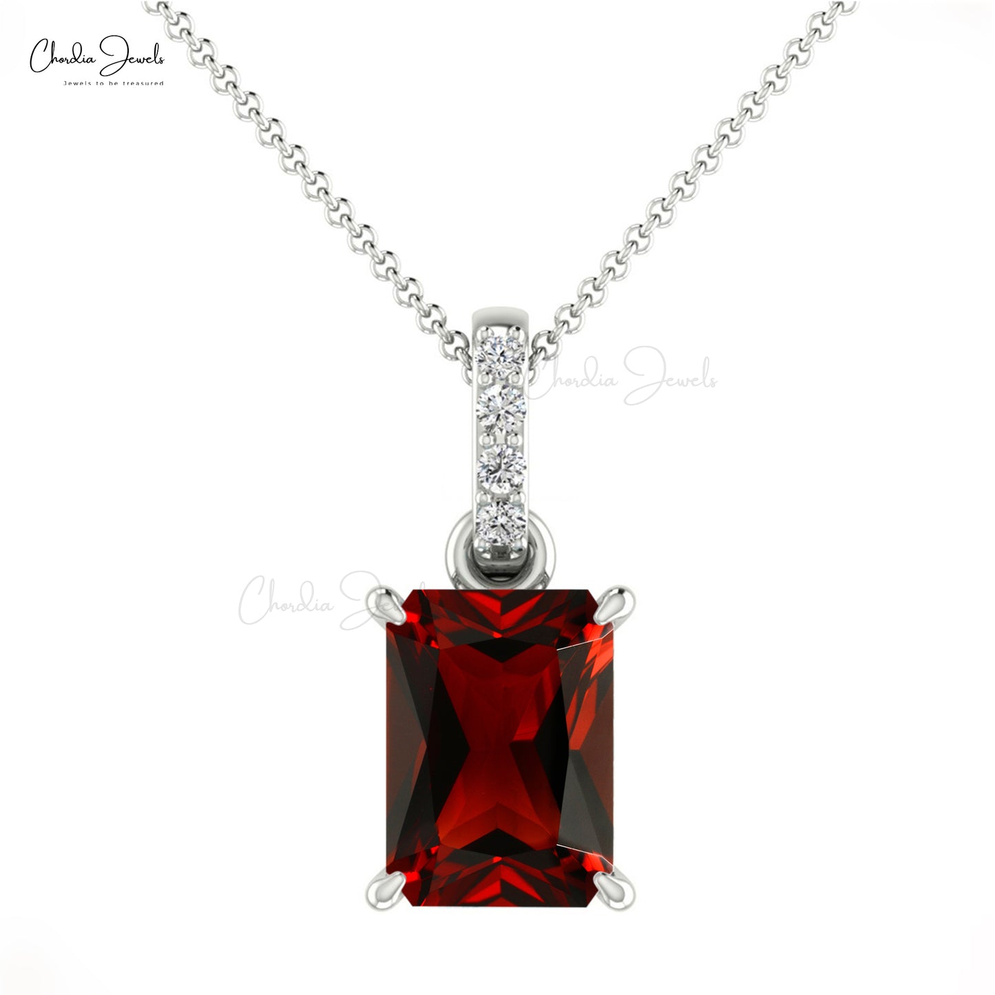 Natural Emerald Cut Garnet Pendant in 14k Solid Gold