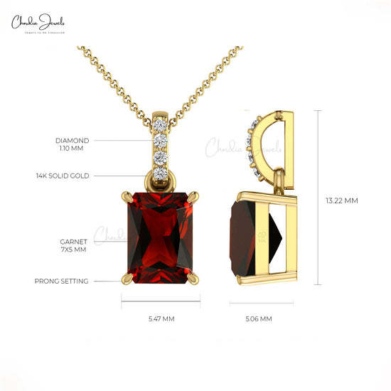 Load image into Gallery viewer, Natural Emerald Cut Garnet Pendant in 14k Solid Gold
