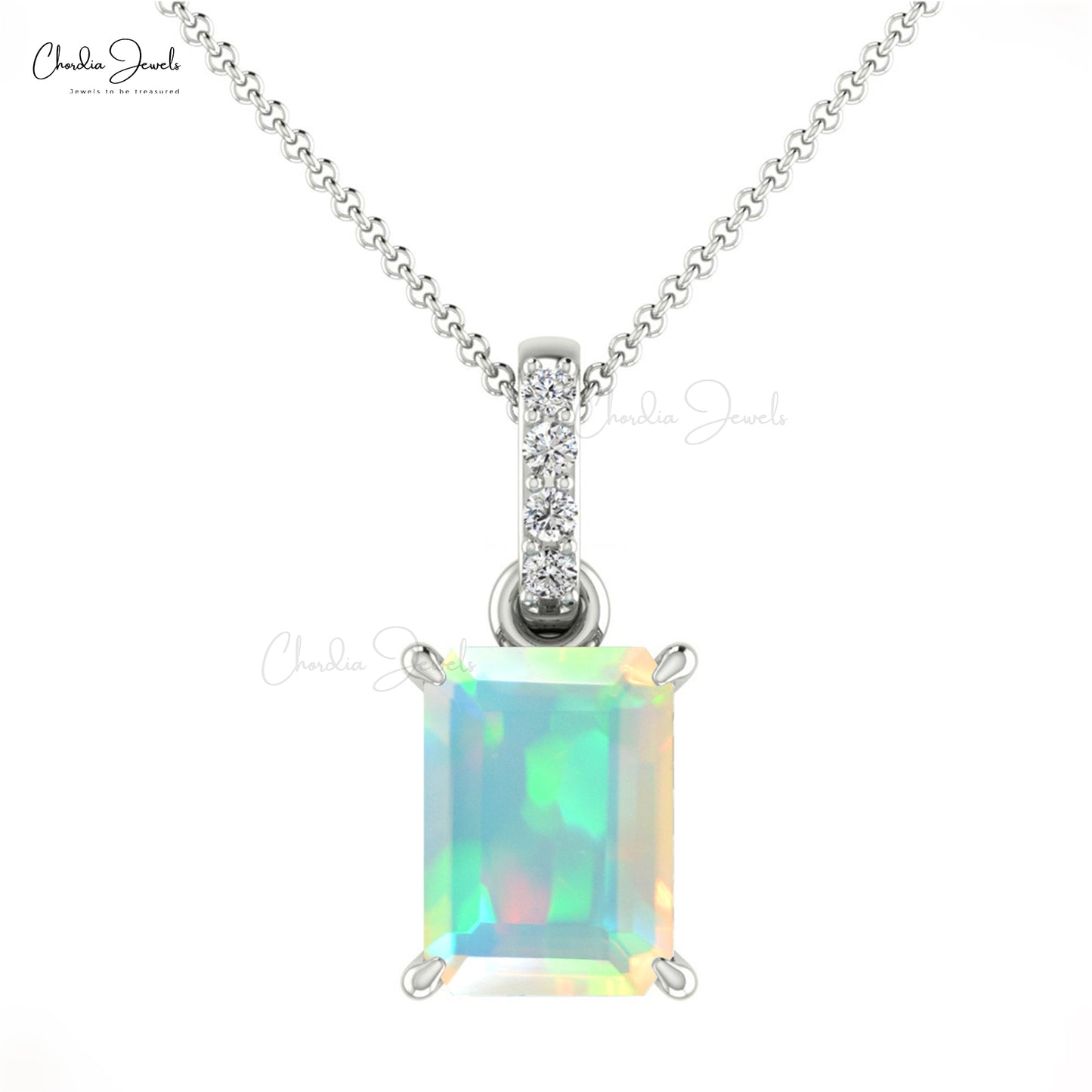 Natural Ethiopian Opal Handmade Pendant 14k Solid Gold Diamond Pendant For Women 7X5mm Emerald Cut Gemstone Dangling Pendant