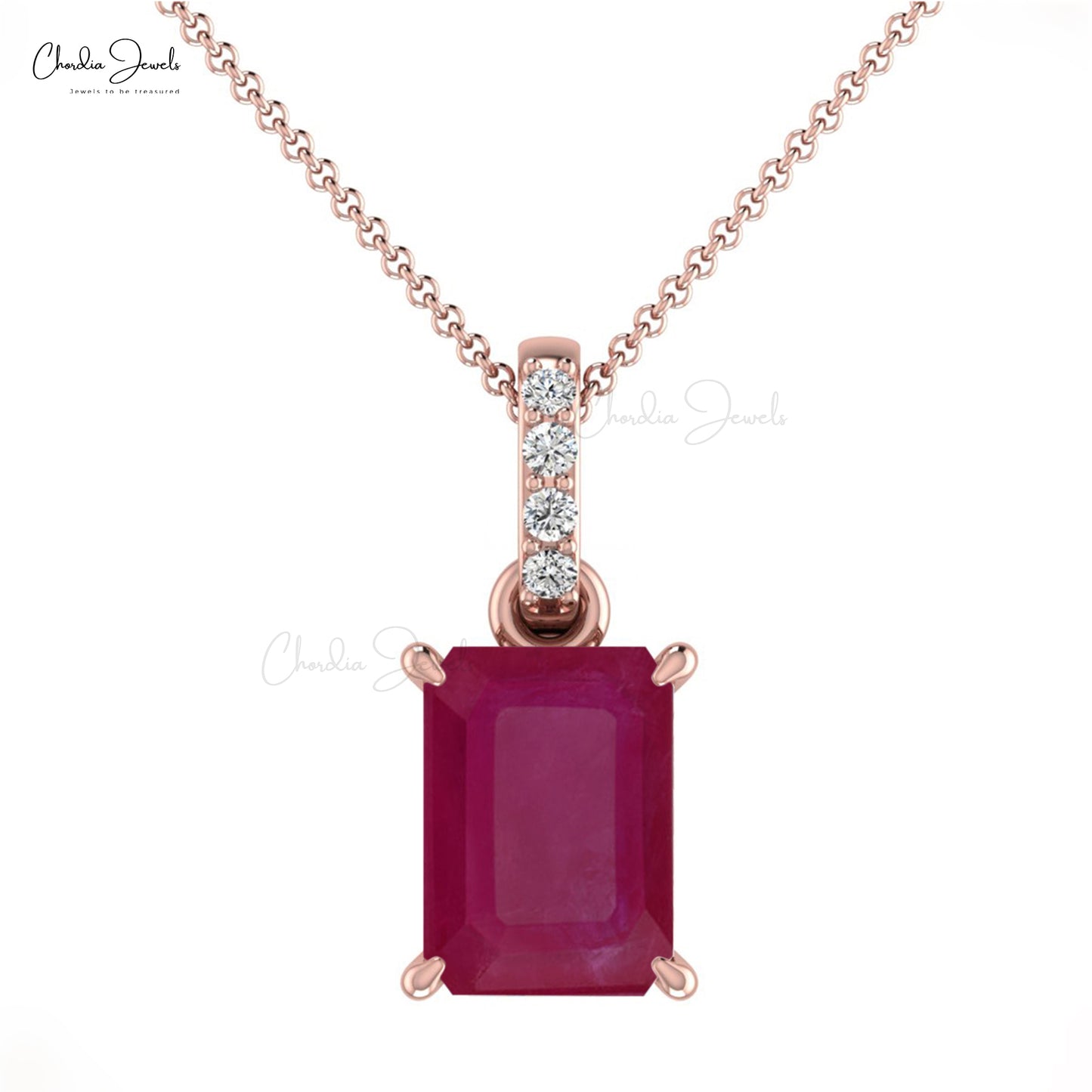 Natural Ruby Pendant 14k Solid Gold Diamond Dangling Pendant 7X5mm Emerald Cut Octagon Handmade Pendant