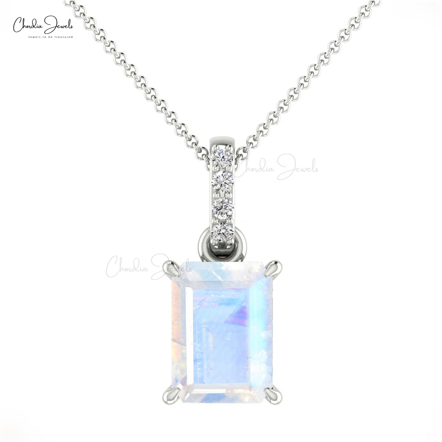 Load image into Gallery viewer, Natural Rainbow Moonstone Handmade Pendant 14k Solid Gold Diamond Pendant 0.80 Cts Emerald Cut Gemstone Dangling Pendant For Birthday Gift
