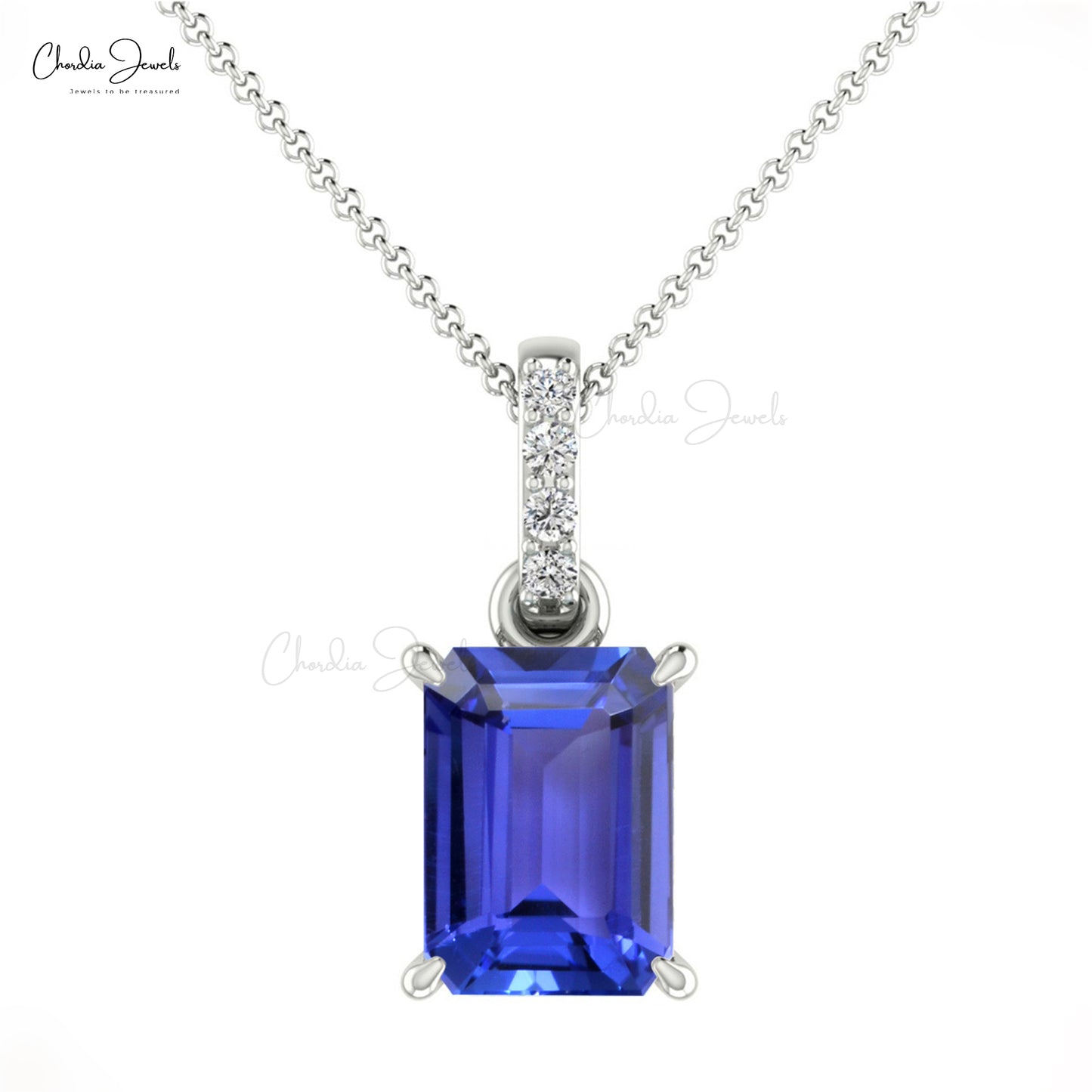 Classic Handmade Natural White Diamond Dangling Pendant 7x5mm Octagon Tanzanite Gemstone Pendant Necklace 14k Pure Gold Jewelry For Her