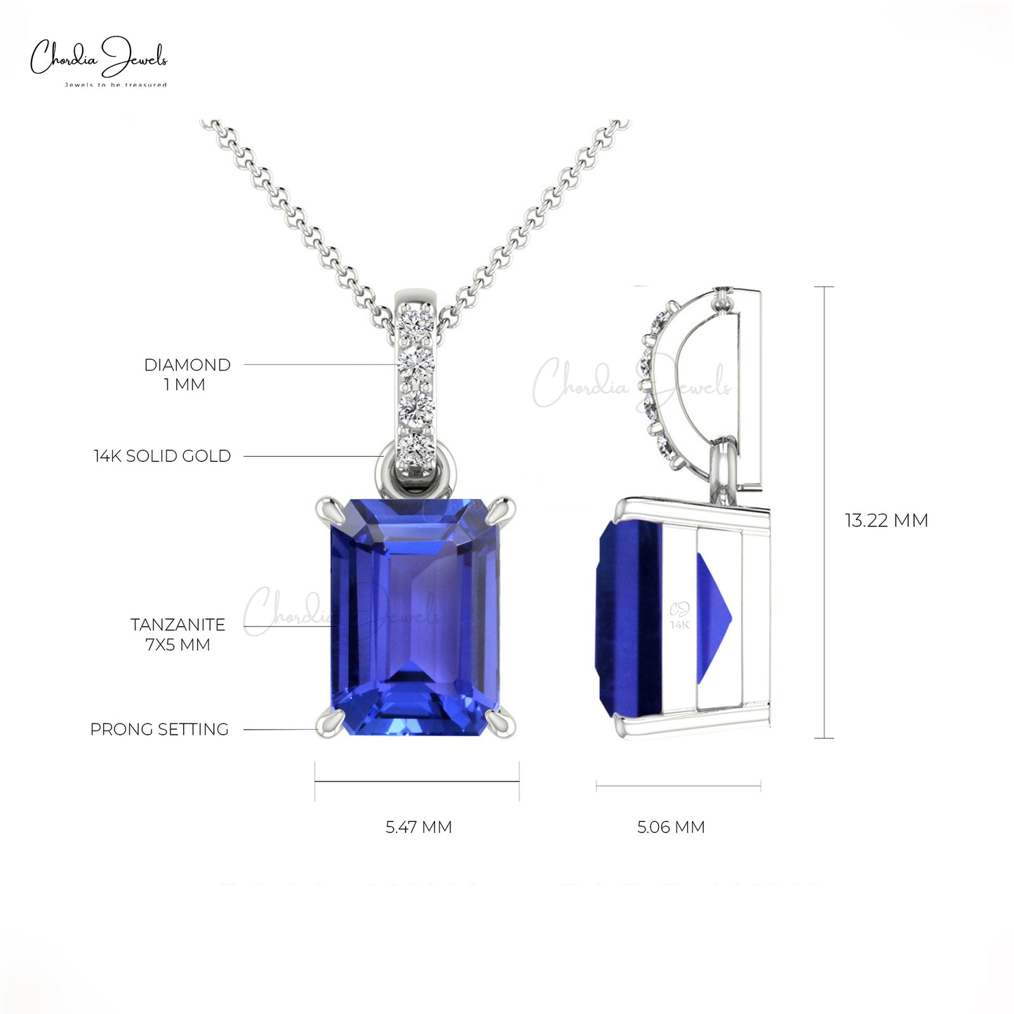 Load image into Gallery viewer, Classic Handmade Natural White Diamond Dangling Pendant 7x5mm Octagon Tanzanite Gemstone Pendant Necklace 14k Pure Gold Jewelry For Her
