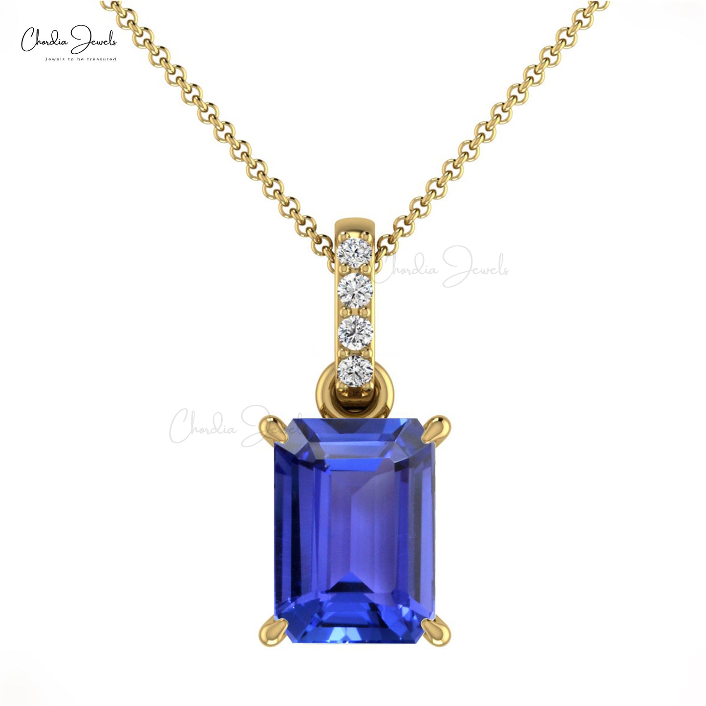 Classic Handmade Natural White Diamond Dangling Pendant 7x5mm Octagon Tanzanite Gemstone Pendant Necklace 14k Pure Gold Jewelry For Her