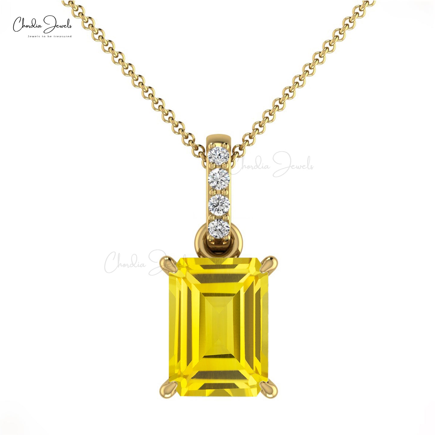 Natural Yellow Sapphire Dangling Pendant 14k Solid Gold Diamond Pendant 0.80 Cts Emerald Cut Octagon Gemstone Handmade Pendant